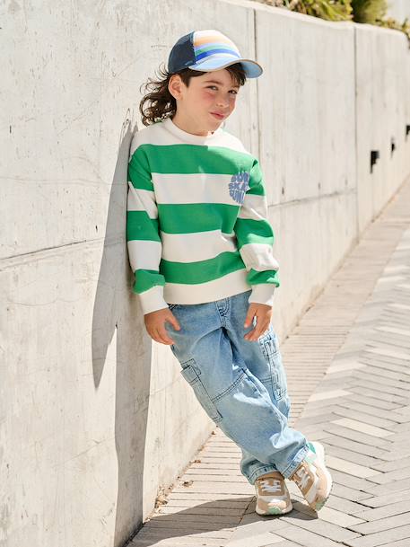 Striped boy's sweatshirt with placed motif pistachio+striped yellow - vertbaudet enfant 