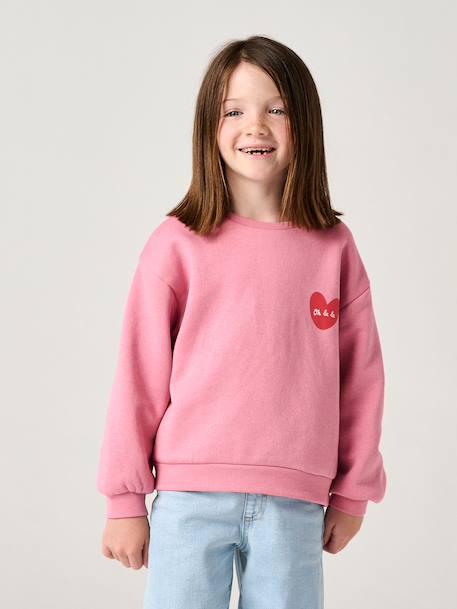 Basics Sweatshirt with Motif for Girls coral+peony pink+vanilla+violet - vertbaudet enfant 