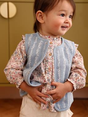 Baby-Jumpers, Cardigans & Sweaters-Cardigans-Denim flower sleeveless cardigan for babies 