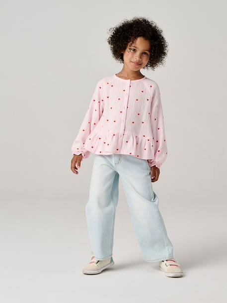 Girl's cotton gauze shirt aqua green+pale pink - vertbaudet enfant 