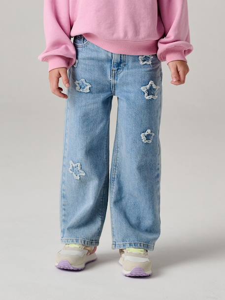 Girl's wide-leg star jeans light blue - vertbaudet enfant 
