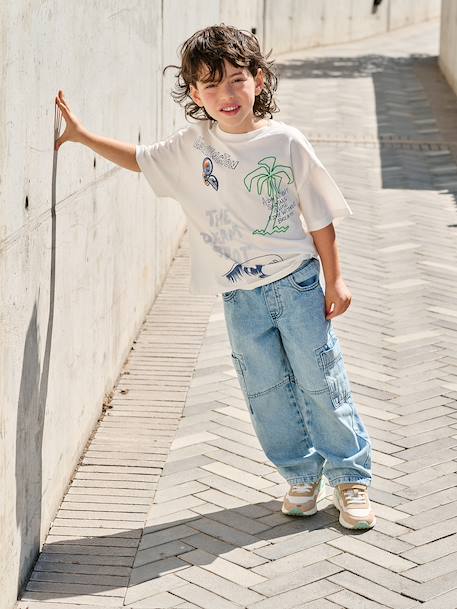 T-shirt with short sleeves and surf print ecru - vertbaudet enfant 