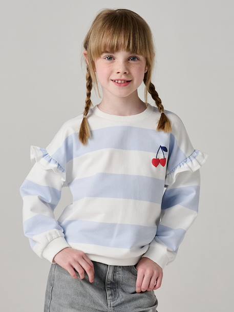 Sweat fille rayé manches à volants bleu pâle+marine+pivoine+rouge+vieux rose - vertbaudet enfant 