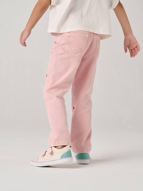 Embroidered girl's mom fit trouser grey green+rosy - vertbaudet enfant 