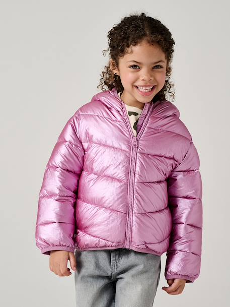 Lightweight hooded puffer jacket with a shimmer effect for girls gold+rose - vertbaudet enfant 