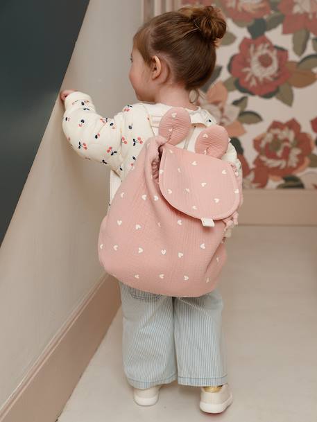 Pre-School Backpack in Cotton Gauze, Fun Ears multicoloured+night blue+rose+rosy+sage green+vanilla - vertbaudet enfant 
