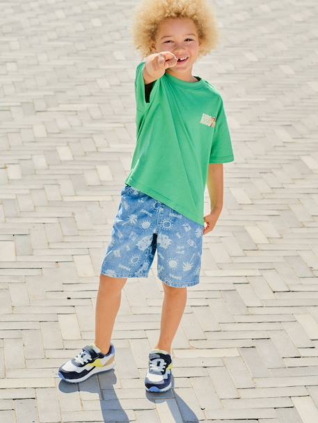 Easy-to-Slip-On Denim Bermuda Shorts for Boys denim grey+double stone+printed blue+stone+striped blue - vertbaudet enfant 