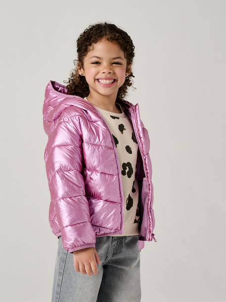 Lightweight hooded puffer jacket with a shimmer effect for girls gold+rose - vertbaudet enfant 