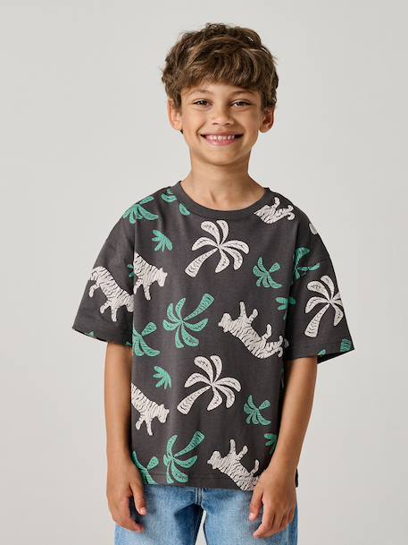 Short-Sleeved T-Shirt for Boys anthracite+ecru+white - vertbaudet enfant 