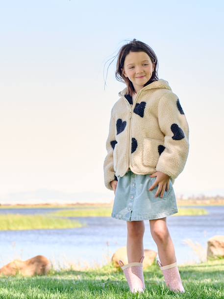 Veste fille sherpa motifs écru+vanille - vertbaudet enfant 
