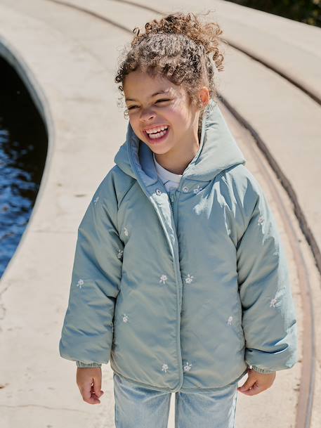 Girl's embroidered lightweight jacket grey green - vertbaudet enfant 
