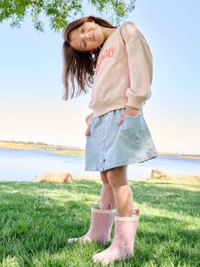 Girls-Denim Skirt with Heart Pocket for Girls 