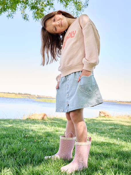 Jupe en jean fille poches coeur denim bleached+denim brut - vertbaudet enfant 