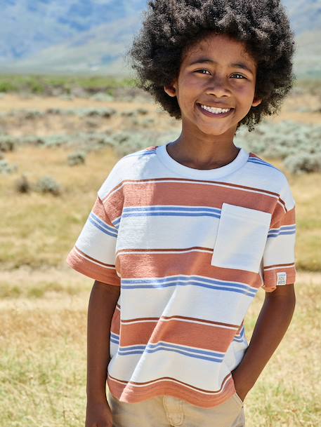 Striped T-Shirt for Boys printed orange - vertbaudet enfant 