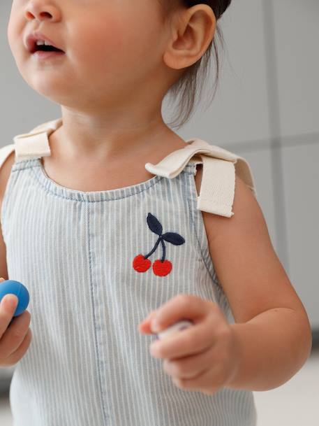 Girls' cotton playsuit striped blue - vertbaudet enfant 