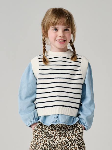 Sleeveless Jumper for Girls camel+ecru - vertbaudet enfant 