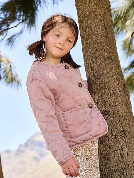 Girl's sherpa-lined quilted jacket rose - vertbaudet enfant 