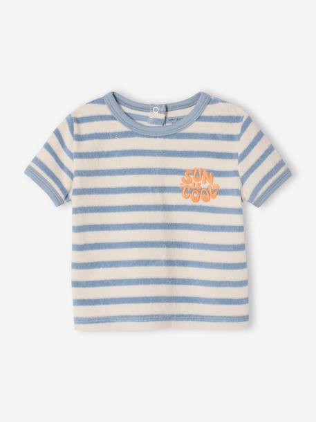 Terry Cloth Shorts + T-Shirt Ensemble for Babies grey blue+striped blue+taupe - vertbaudet enfant 