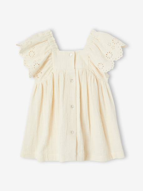 Cotton Gauze Dress for Babies ecru+red - vertbaudet enfant 