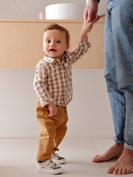 Baby boy's cotton muslin shirt chequered beige - vertbaudet enfant 