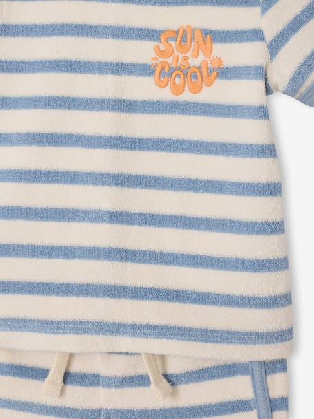 Terry Cloth Shorts + T-Shirt Ensemble for Babies grey blue+striped blue+taupe - vertbaudet enfant 