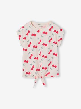 Fille-T-shirt, sous-pull-T-shirt-T-shirt fille imprimé noeud fantaisie manches courtes
