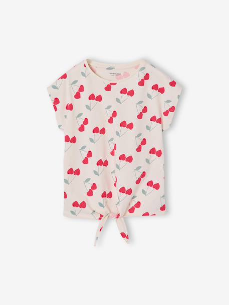T-shirt fille imprimé noeud fantaisie manches courtes blanc+blanc imprimé+lavande+rose - vertbaudet enfant 