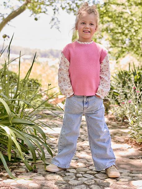 Girl's 2-in-1 jumper with sleeves grey blue+rose - vertbaudet enfant 