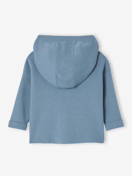 Striped Jumper with Hood, for Babies denim blue+ecru+tomato red - vertbaudet enfant 