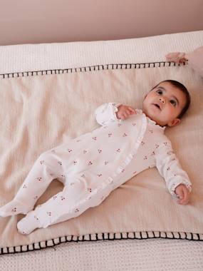 Baby-Pyjamas & Sleepsuits-Sleepsuit for newborn girls with a cherry print 