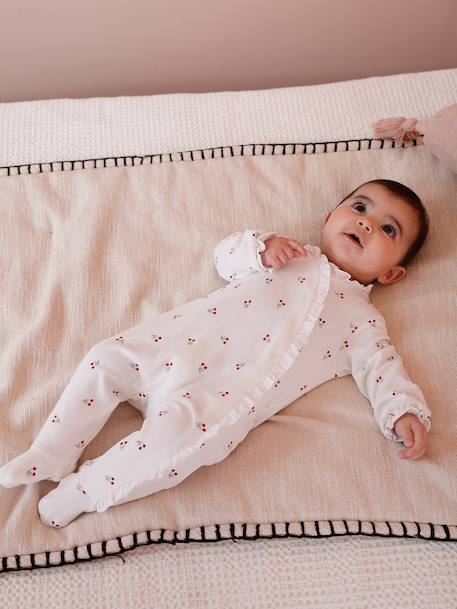 Sleepsuit for newborn girls with a cherry print ecru - vertbaudet enfant 