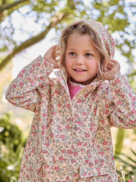 Printed hooded raincoat for girls grey green+multicoloured+navy blue+vanilla - vertbaudet enfant 