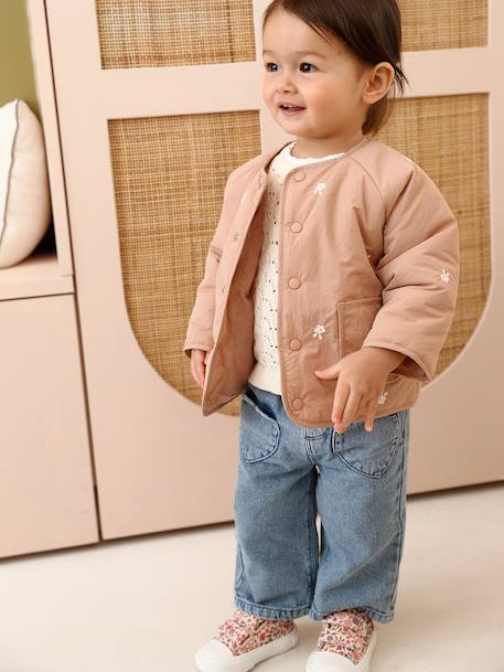Embroidered padded jacket for baby girls pecan nut - vertbaudet enfant 