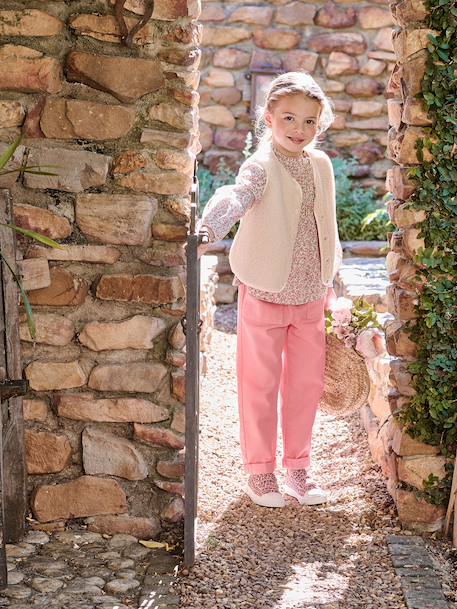 Fluid Paperbag-Style Trousers for Girls coral+khaki+rose - vertbaudet enfant 