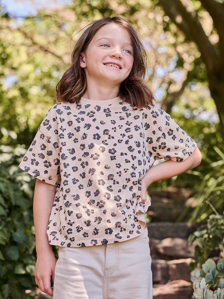 T-shirt fille imprimé manches courtes anthracite+beige+jaune pâle+sable - vertbaudet enfant 