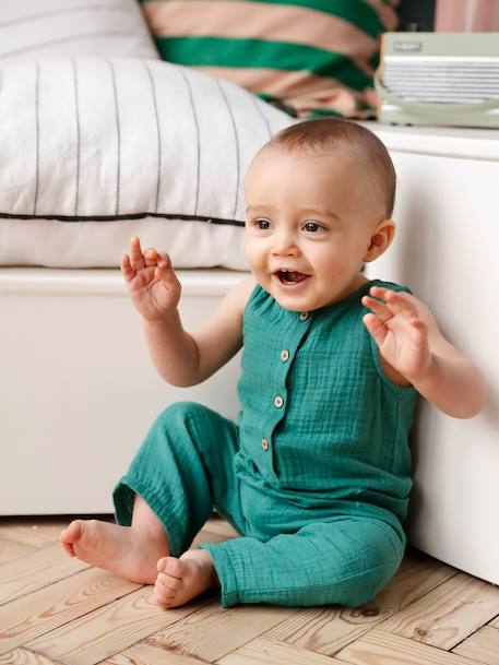 Cotton Gauze Jumpsuit emerald green - vertbaudet enfant 