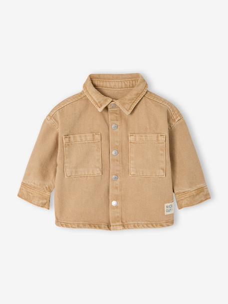 Shirt with Press Studs for Babies sandy beige+taupe - vertbaudet enfant 