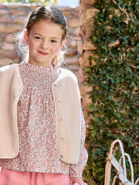 Girl's blouse with smocked sleeves ecru+pale pink - vertbaudet enfant 