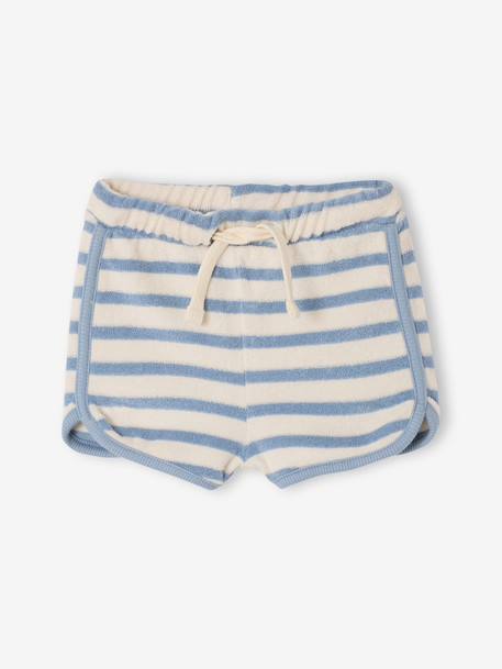 Terry Cloth Shorts + T-Shirt Ensemble for Babies grey blue+striped blue+taupe - vertbaudet enfant 