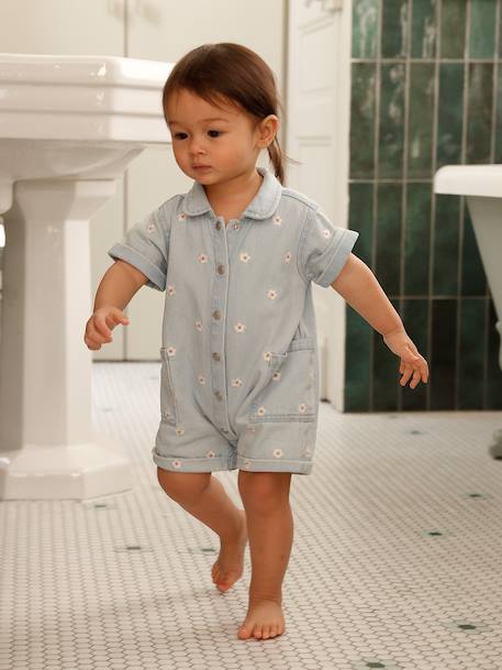 Girl's denim playsuit bleached denim - vertbaudet enfant 