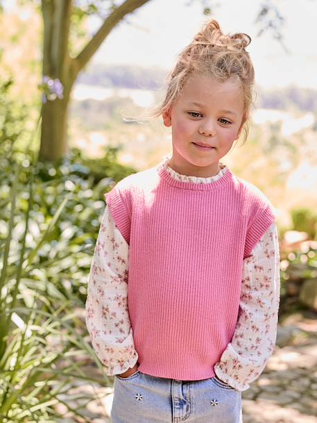 Girl's 2-in-1 jumper with sleeves grey blue+rose - vertbaudet enfant 