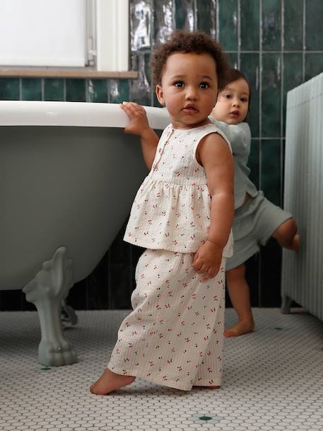 Top & Wide-Leg Trouser Set for Babies ecru - vertbaudet enfant 