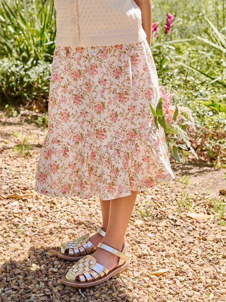 Printed Midi Skirt for Girls ecru - vertbaudet enfant 