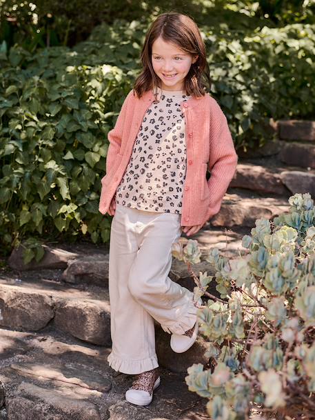 Girl's wide-leg trousers with frills ecru+lilac - vertbaudet enfant 