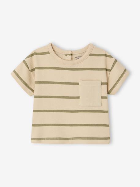Striped cotton baby T-shirt striped blue+striped green - vertbaudet enfant 