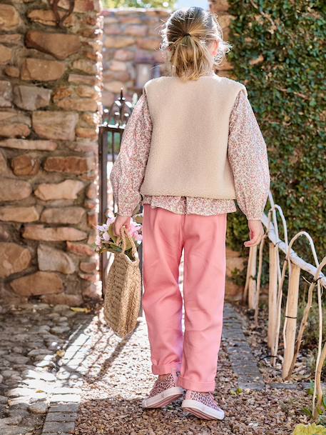 Fluid Paperbag-Style Trousers for Girls coral+khaki+rose - vertbaudet enfant 