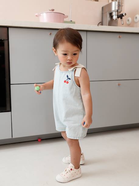 Girls' cotton playsuit striped blue - vertbaudet enfant 