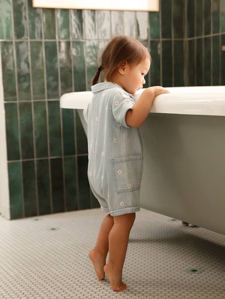 Girl's denim playsuit bleached denim - vertbaudet enfant 