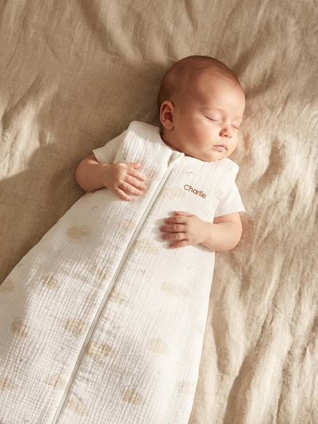 Sleeveless baby sleeping bag with central opening, customisable, IN THE CLOUDS printed white - vertbaudet enfant 