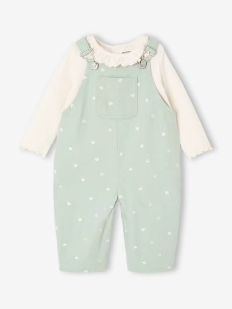 Baby dungaree and heart T-shirt set aqua green - vertbaudet enfant 